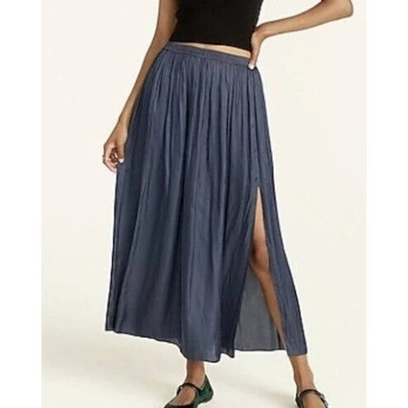 J.Crew Womens Skirt Gray Size 12 Featherweight Crinkle Satin Maxi Side Slit - Picture 10 of 11